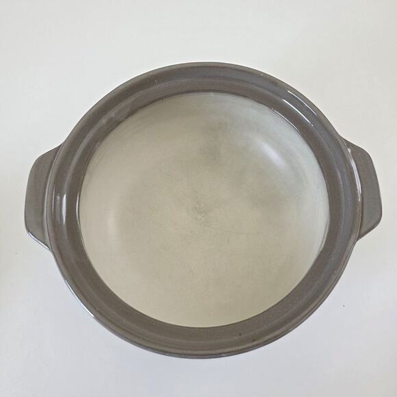 Vintage Handcrafted Ceramic Casserole Dish w Lid Gray Embossed Floral Rustic - Picture 5 of 15